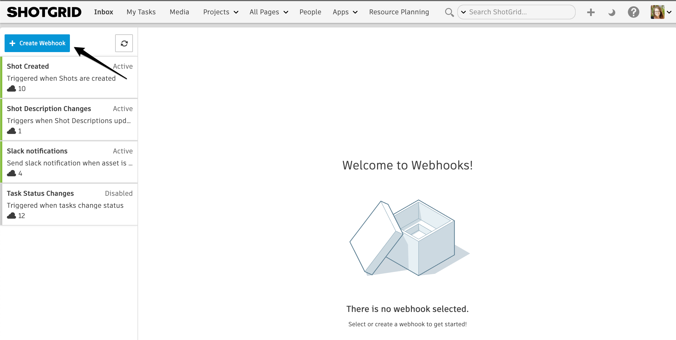Create Webhook Button