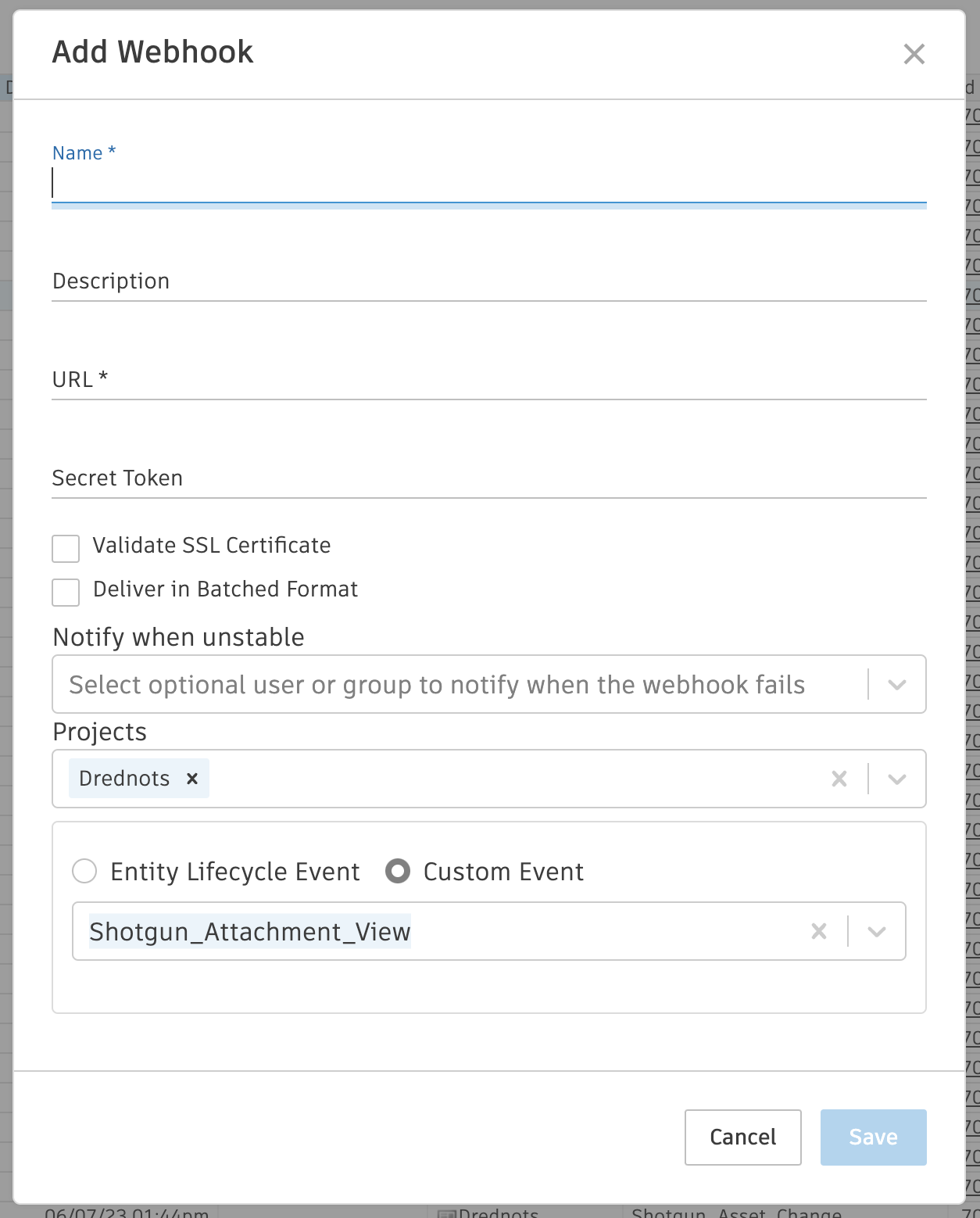 Create Webhook Event Log